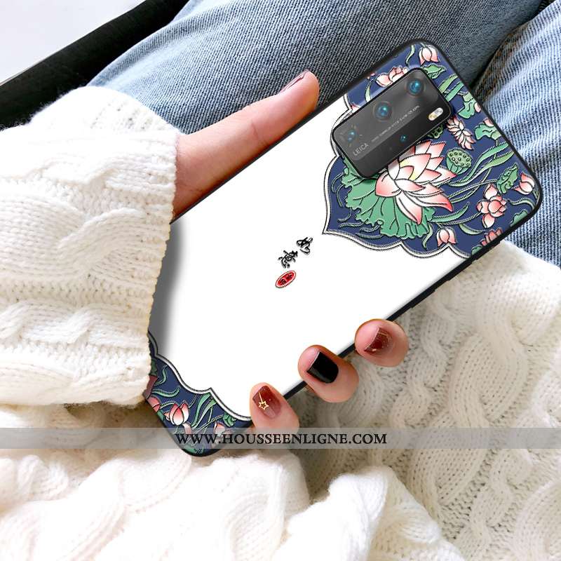 Housse Huawei P40 Pro Charmant Vintage Gaufrage Coque Étui Incassable Protection Blanche