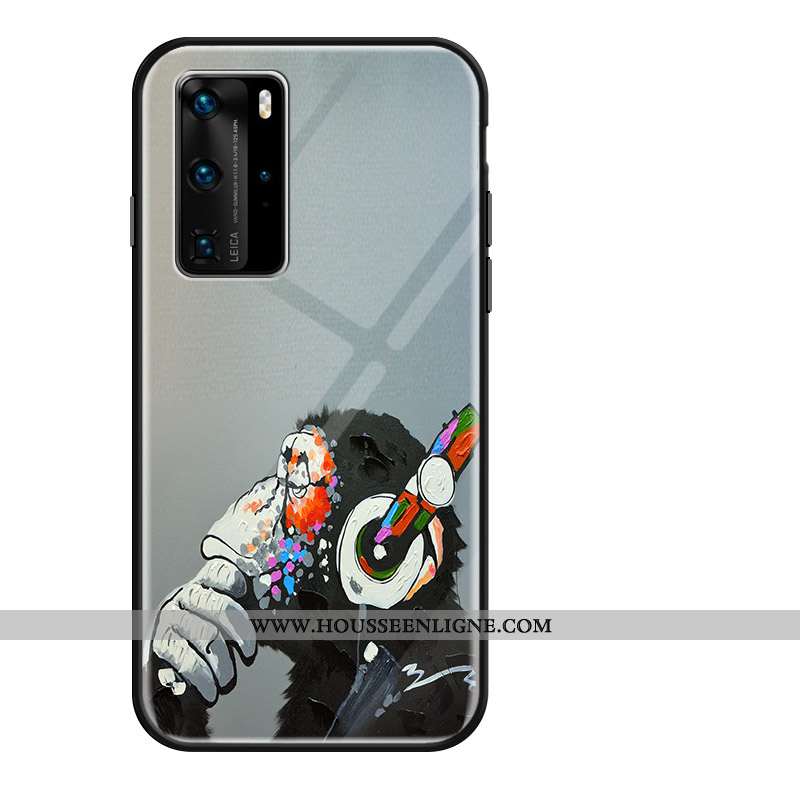 Housse Huawei P40 Pro Dessin Animé Fluide Doux Incassable Gris Téléphone Portable Verre Créatif