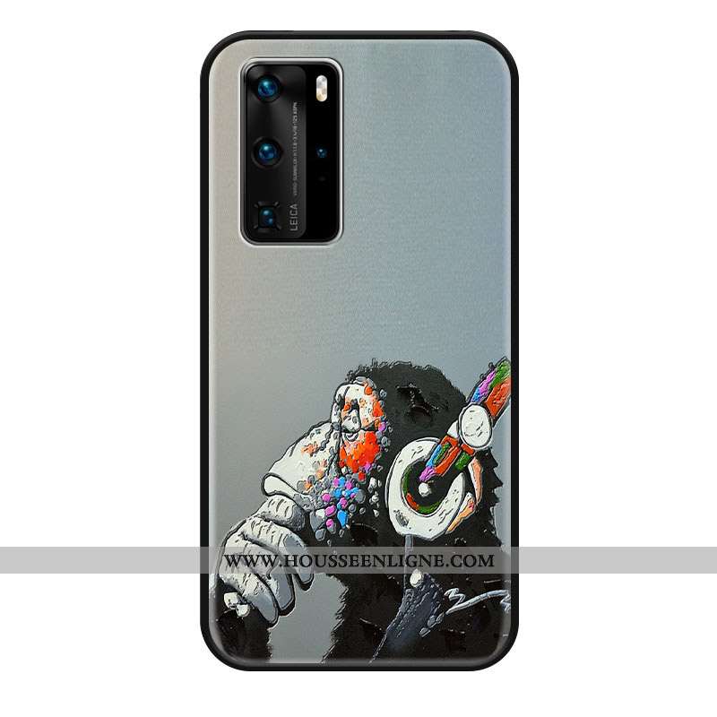 Housse Huawei P40 Pro Dessin Animé Fluide Doux Incassable Gris Téléphone Portable Verre Créatif