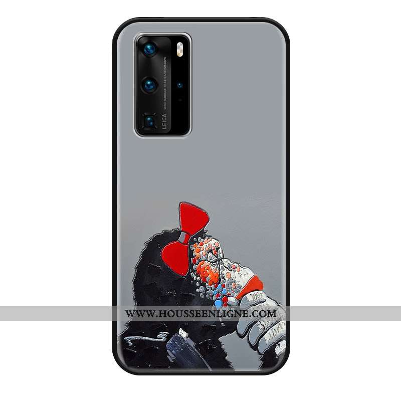 Housse Huawei P40 Pro Dessin Animé Fluide Doux Incassable Gris Téléphone Portable Verre Créatif