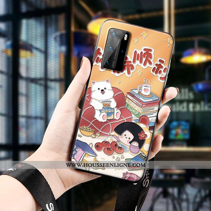 Housse Huawei P40 Pro Gaufrage Dessin Animé Fluide Doux Étui Téléphone Portable Chanceux Protection 