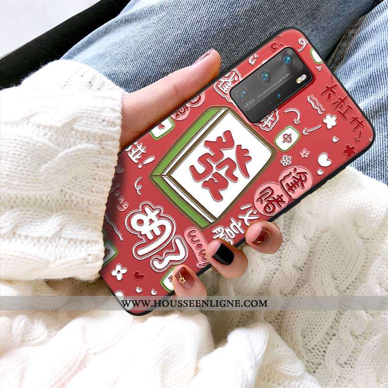 Housse Huawei P40 Pro Gaufrage Dessin Animé Fluide Doux Étui Téléphone Portable Chanceux Protection 
