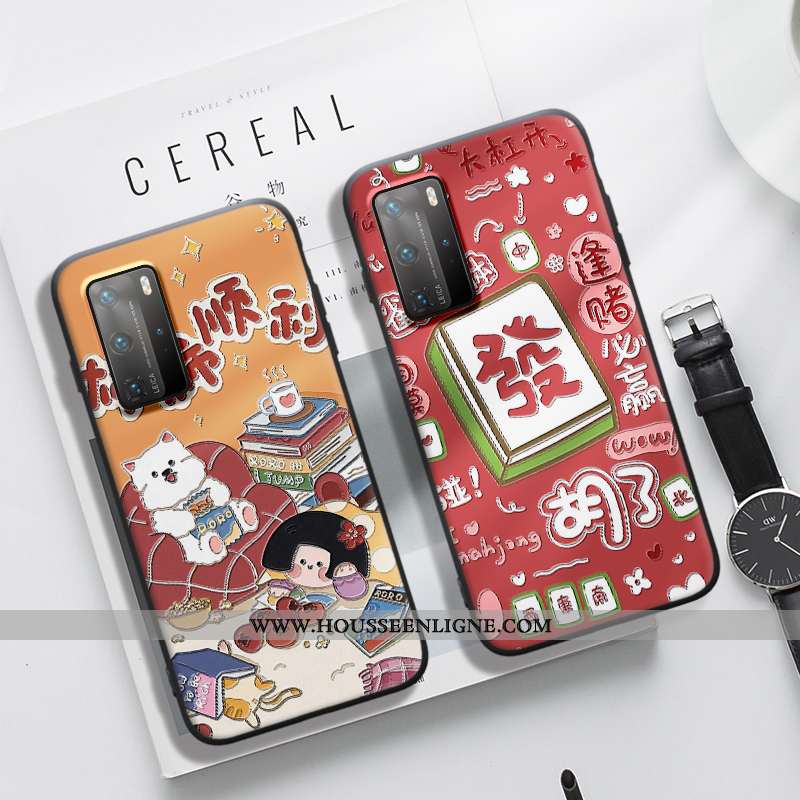 Housse Huawei P40 Pro Gaufrage Dessin Animé Fluide Doux Étui Téléphone Portable Chanceux Protection 