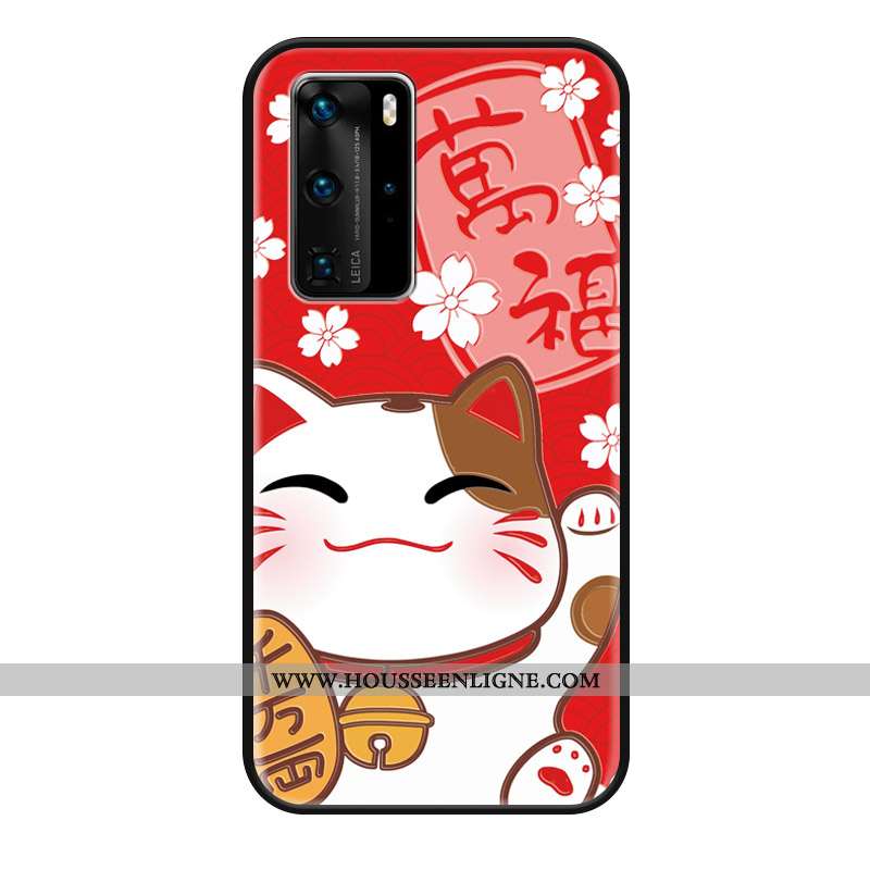Housse Huawei P40 Pro Gaufrage Dessin Animé Protection Richesse Ornements Suspendus Étui Coque Rouge