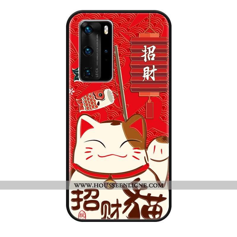 Housse Huawei P40 Pro Gaufrage Dessin Animé Protection Richesse Ornements Suspendus Étui Coque Rouge