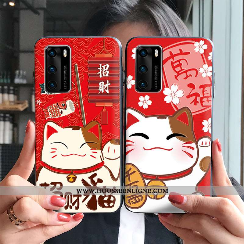 Housse Huawei P40 Pro Gaufrage Dessin Animé Protection Richesse Ornements Suspendus Étui Coque Rouge