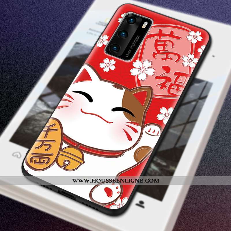 Housse Huawei P40 Pro Gaufrage Dessin Animé Protection Richesse Ornements Suspendus Étui Coque Rouge