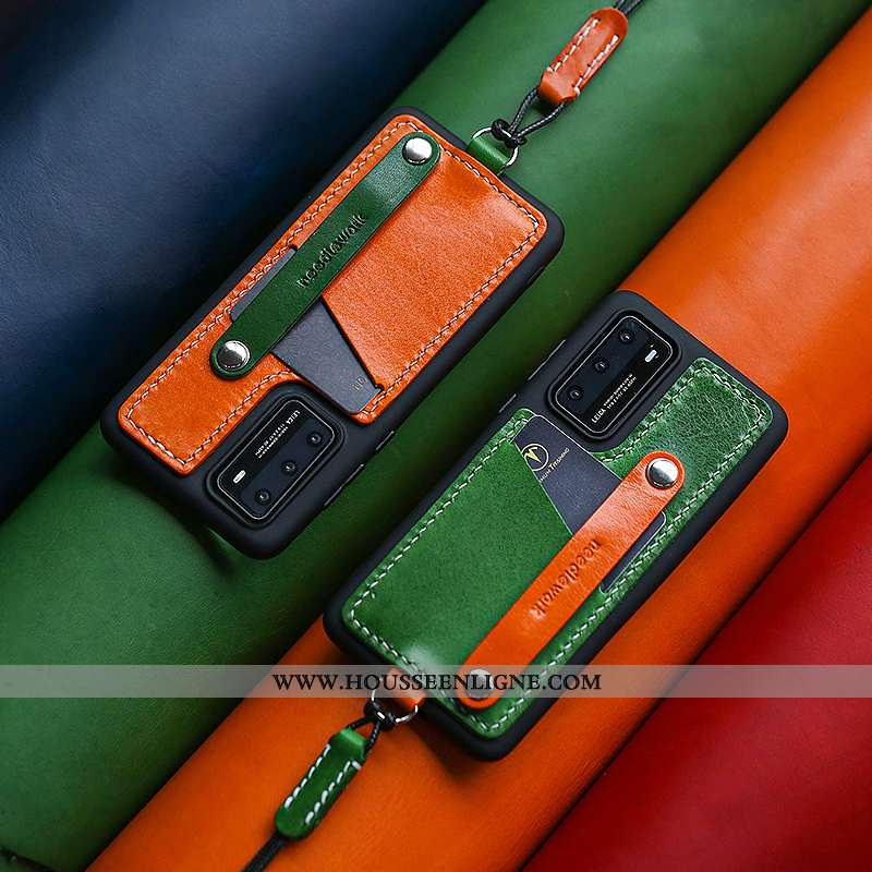 Housse Huawei P40 Pro Ornements Suspendus Cuir Véritable Vert Téléphone Portable Tout Compris Coque 