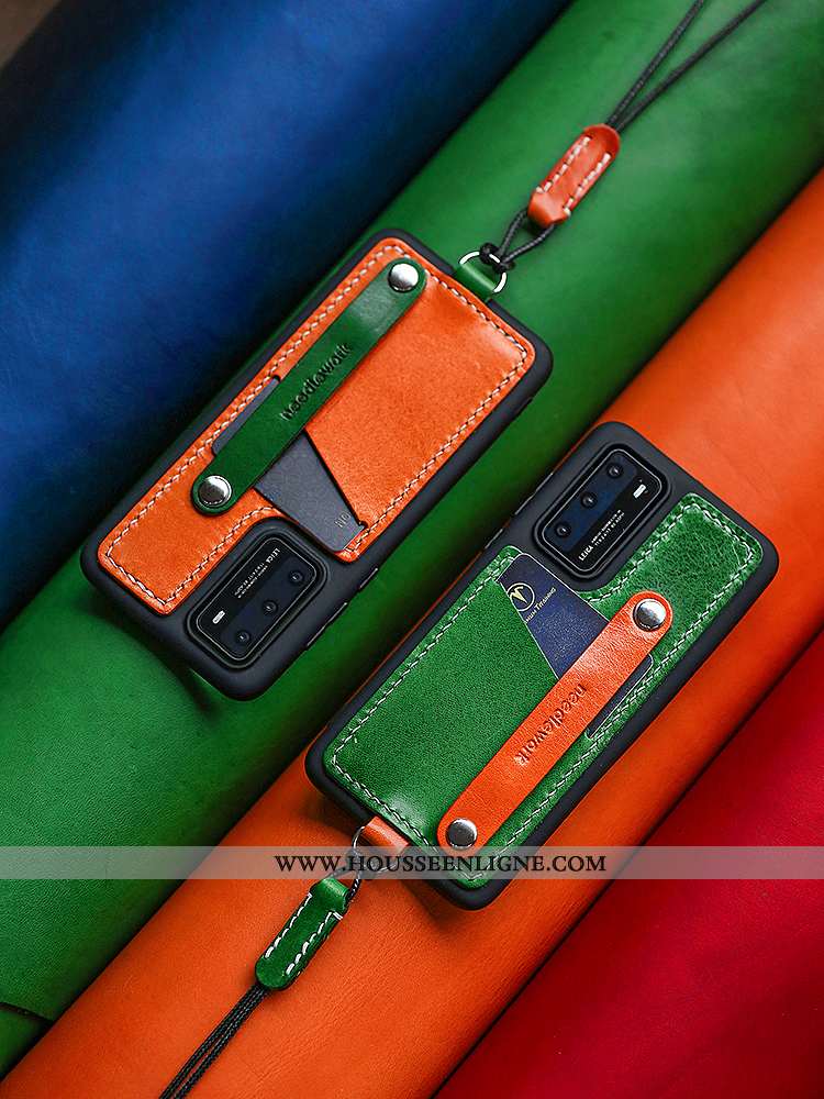 Housse Huawei P40 Pro Ornements Suspendus Cuir Véritable Vert Téléphone Portable Tout Compris Coque 