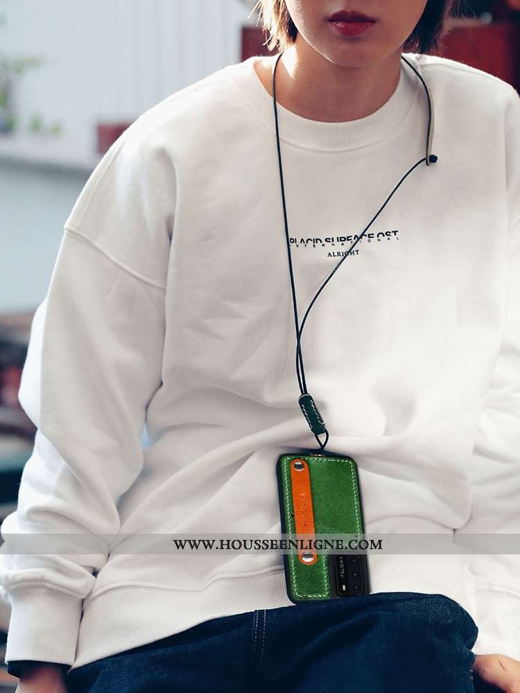 Housse Huawei P40 Pro Ornements Suspendus Cuir Véritable Vert Téléphone Portable Tout Compris Coque 