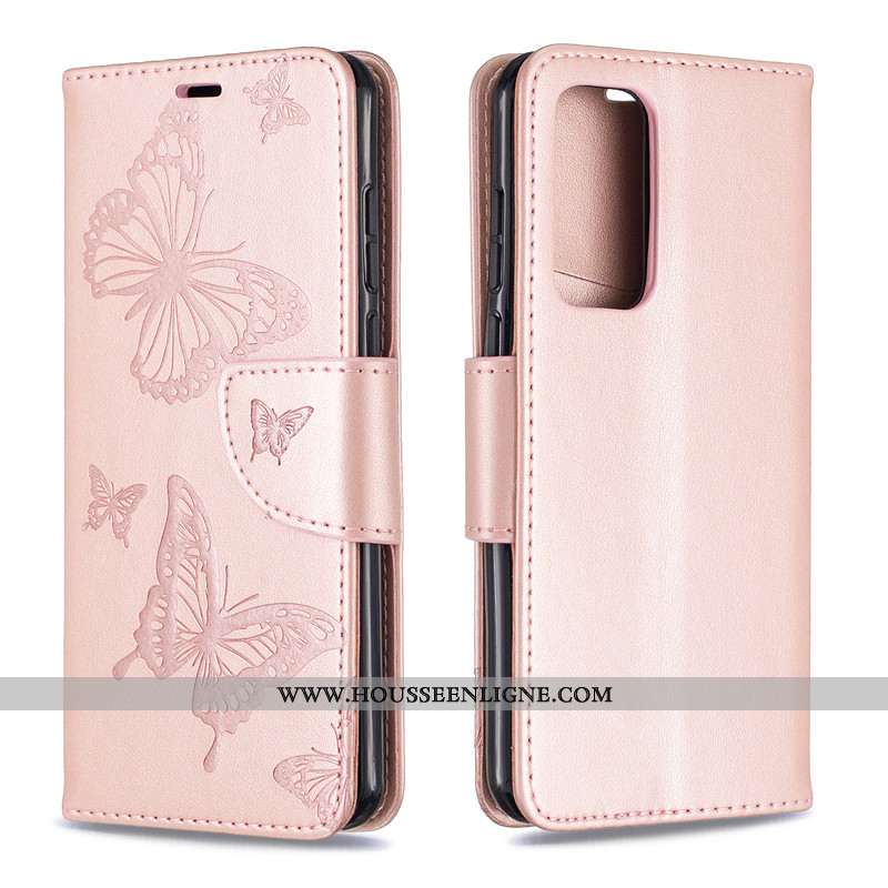 Housse Huawei P40 Pro Ornements Suspendus Gaufrage Rouge Cuir Papillon Téléphone Portable