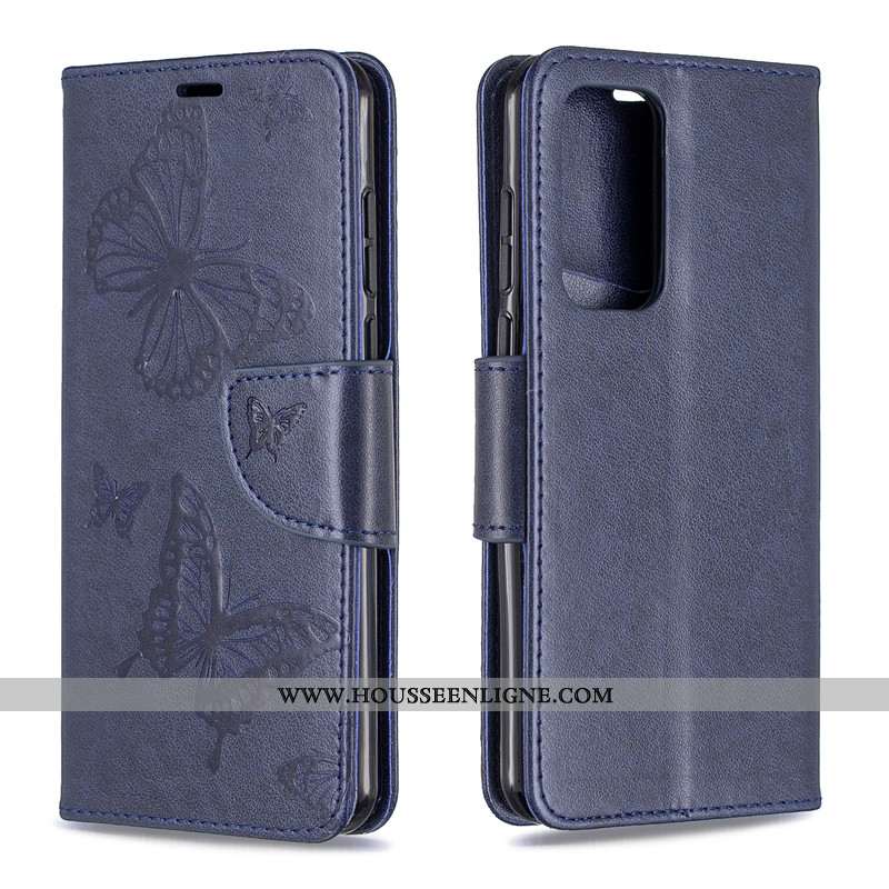 Housse Huawei P40 Pro Ornements Suspendus Gaufrage Rouge Cuir Papillon Téléphone Portable