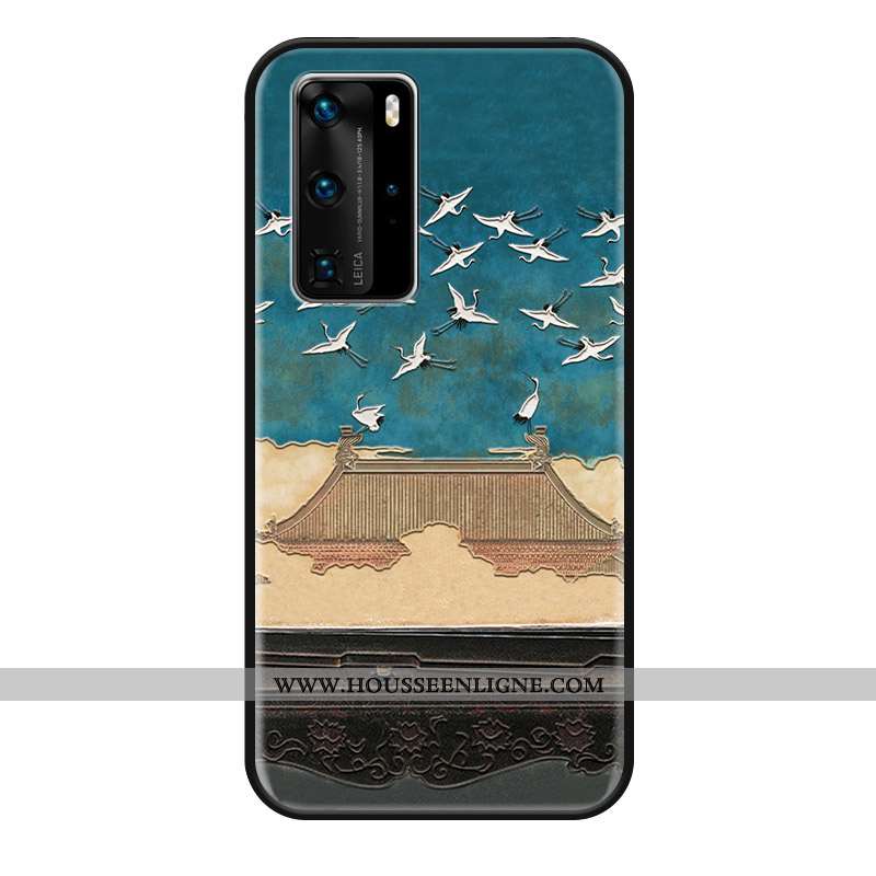 Housse Huawei P40 Pro Protection Gaufrage Téléphone Portable Coque Bleu Mode Silicone