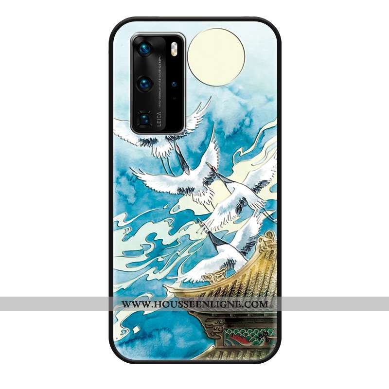 Housse Huawei P40 Pro Protection Gaufrage Téléphone Portable Coque Bleu Mode Silicone