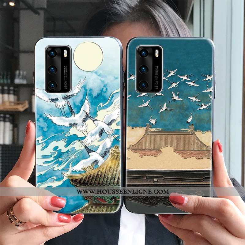 Housse Huawei P40 Pro Protection Gaufrage Téléphone Portable Coque Bleu Mode Silicone