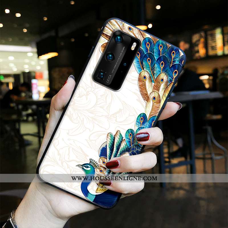 Housse Huawei P40 Pro Tendance Fluide Doux Vent Protection Paon Peinture Silicone Bleu