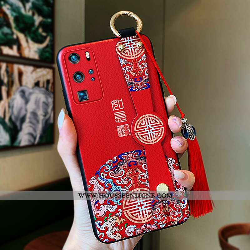 Housse Huawei P40 Pro Tendance Légère Net Rouge Protection Étui Coque Style Chinois