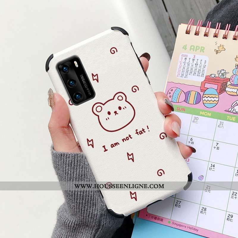 Housse Huawei P40 Protection Personnalité Silicone Téléphone Portable Étui Modèle Fleurie Frais Blan