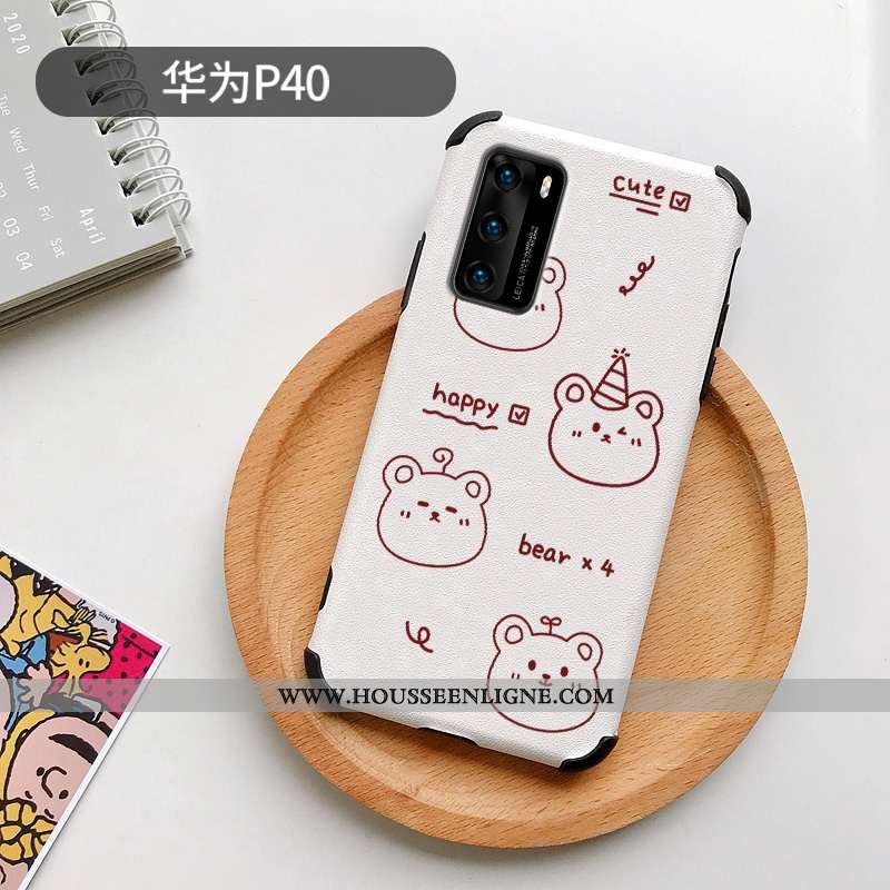 Housse Huawei P40 Protection Personnalité Silicone Téléphone Portable Étui Modèle Fleurie Frais Blan
