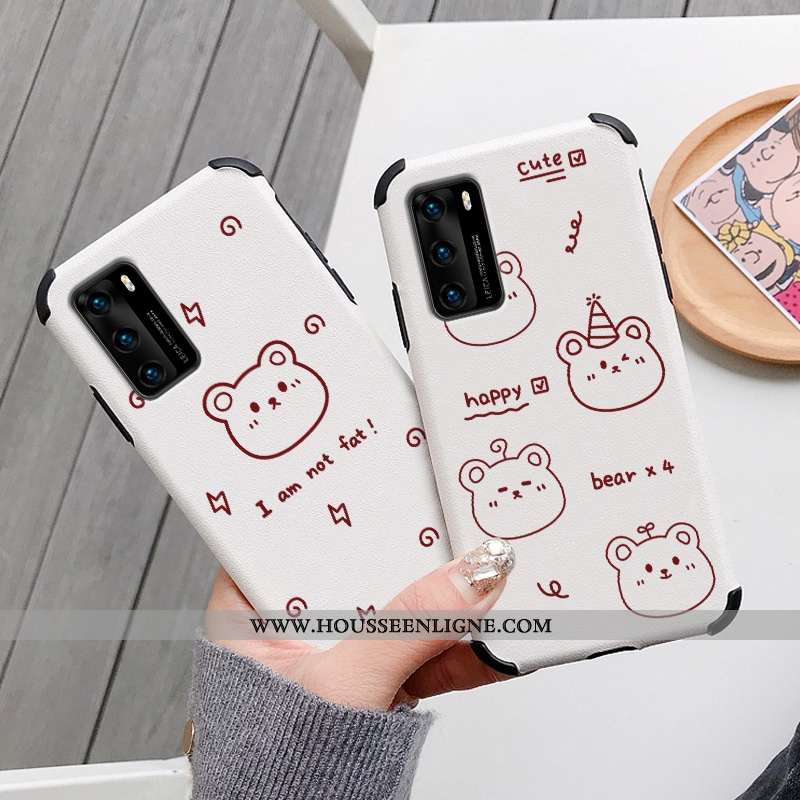 Housse Huawei P40 Protection Personnalité Silicone Téléphone Portable Étui Modèle Fleurie Frais Blan