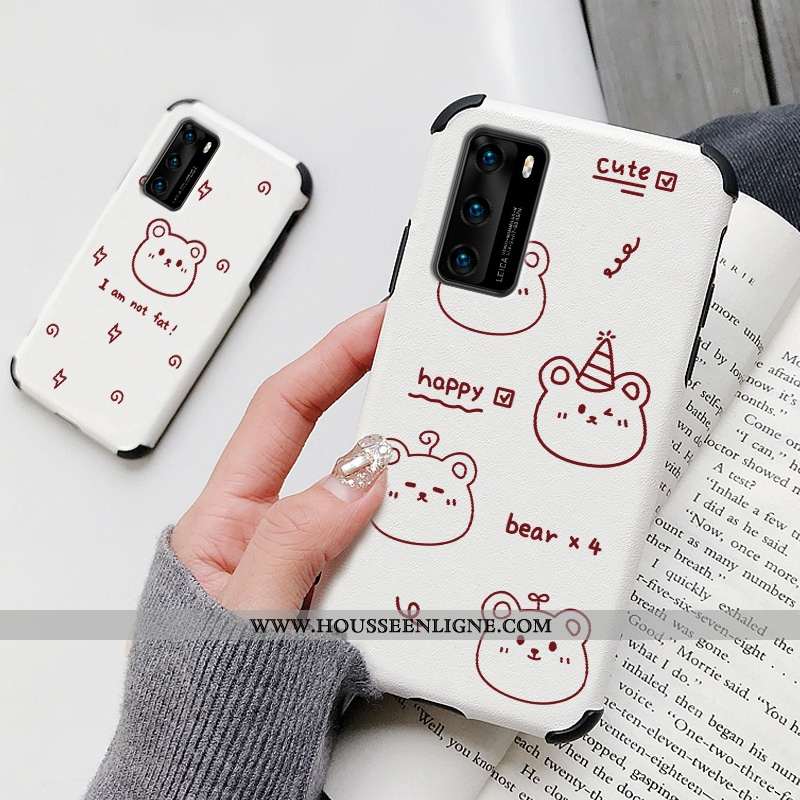 Housse Huawei P40 Protection Personnalité Silicone Téléphone Portable Étui Modèle Fleurie Frais Blan