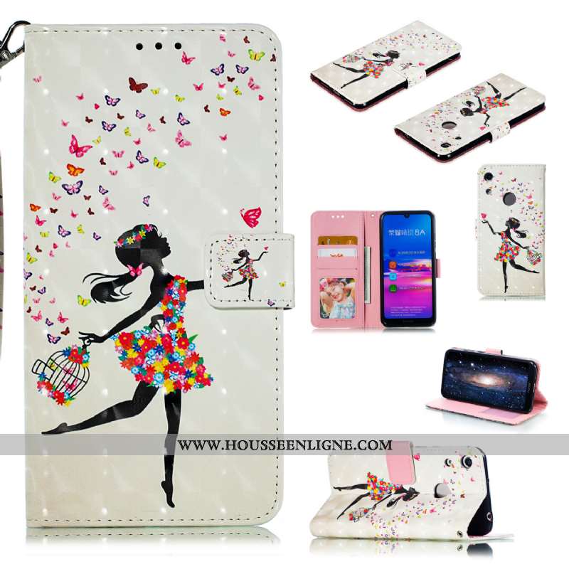 Housse Huawei Y5 2020 Cuir Protection Motif Blanc Animal Étui Téléphone Portable Blanche