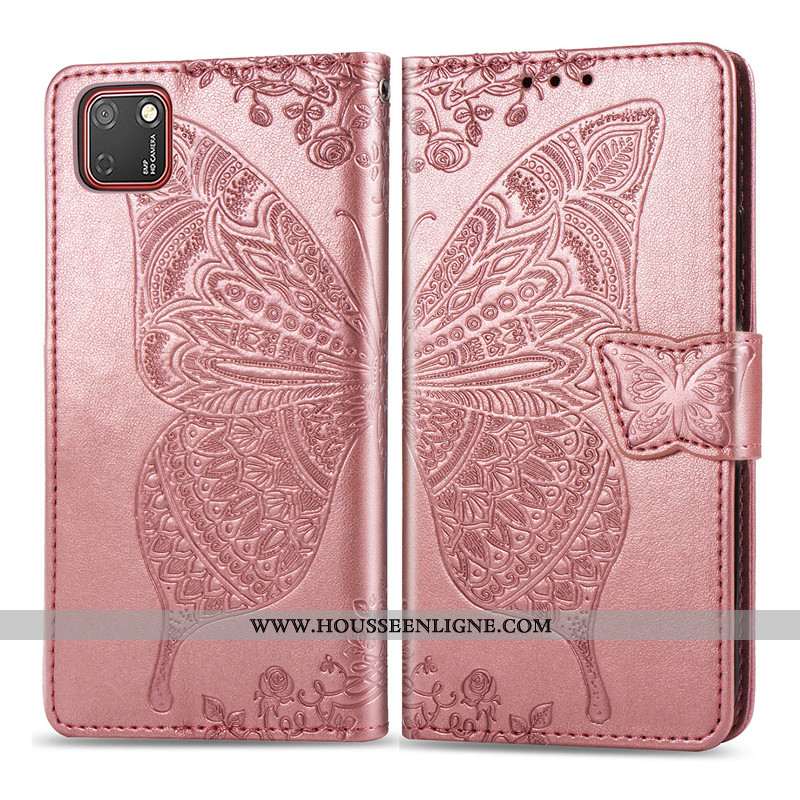 Housse Huawei Y5p Charmant Cuir Téléphone Portable Coque Rose Papillon Ornements Suspendus