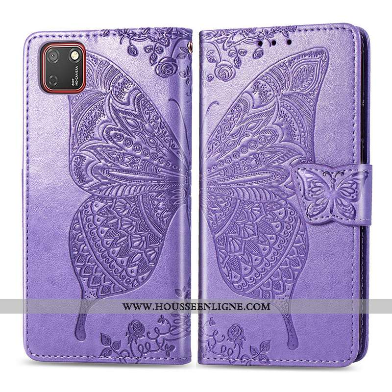 Housse Huawei Y5p Charmant Cuir Téléphone Portable Coque Rose Papillon Ornements Suspendus