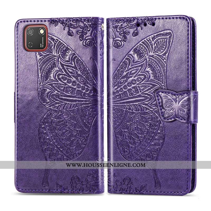 Housse Huawei Y5p Charmant Cuir Téléphone Portable Coque Rose Papillon Ornements Suspendus