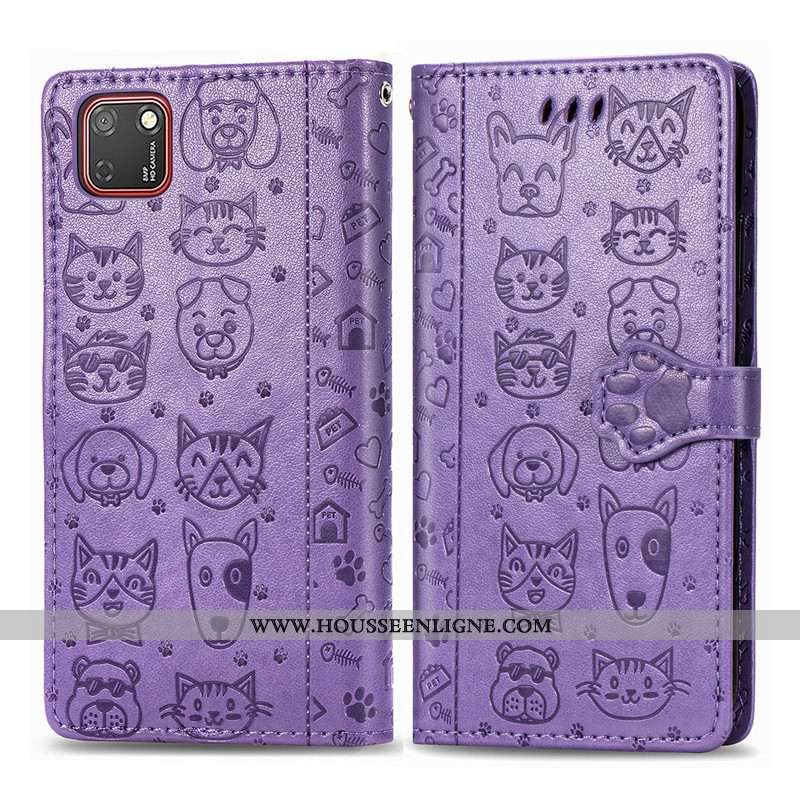 Housse Huawei Y5p Cuir Protection Chiens Coque Téléphone Portable En Relief Violet