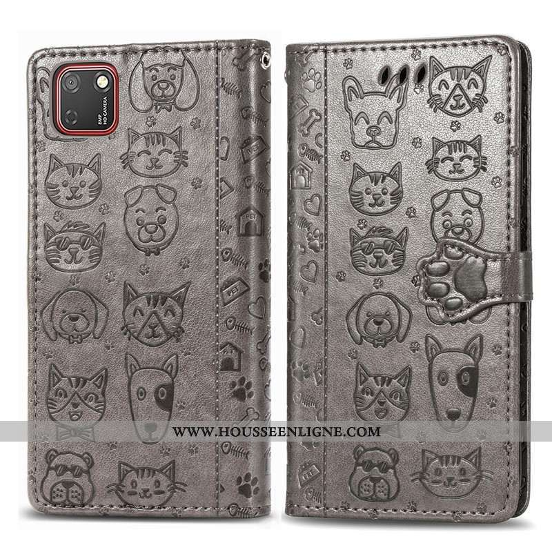 Housse Huawei Y5p Cuir Protection Chiens Coque Téléphone Portable En Relief Violet