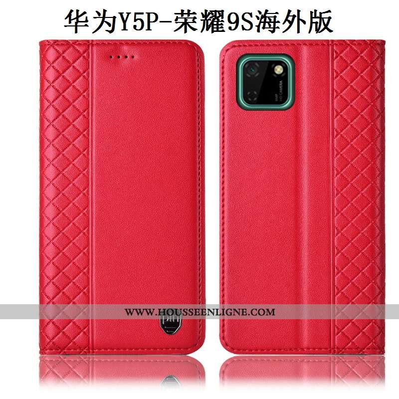 Housse Huawei Y5p Cuir Véritable Protection Coque Jaune Téléphone Portable Incassable