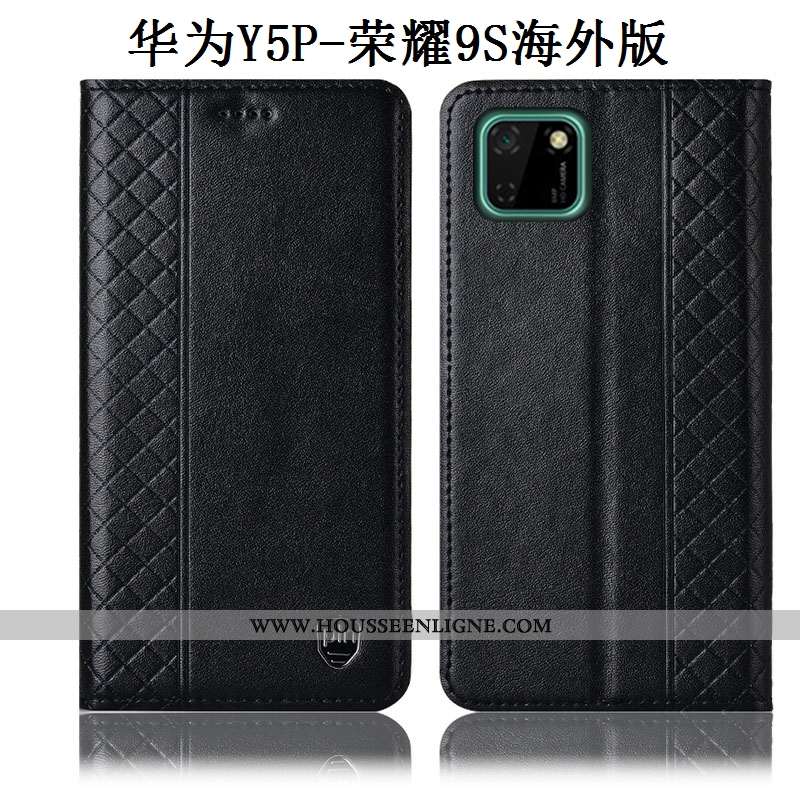 Housse Huawei Y5p Cuir Véritable Protection Coque Jaune Téléphone Portable Incassable