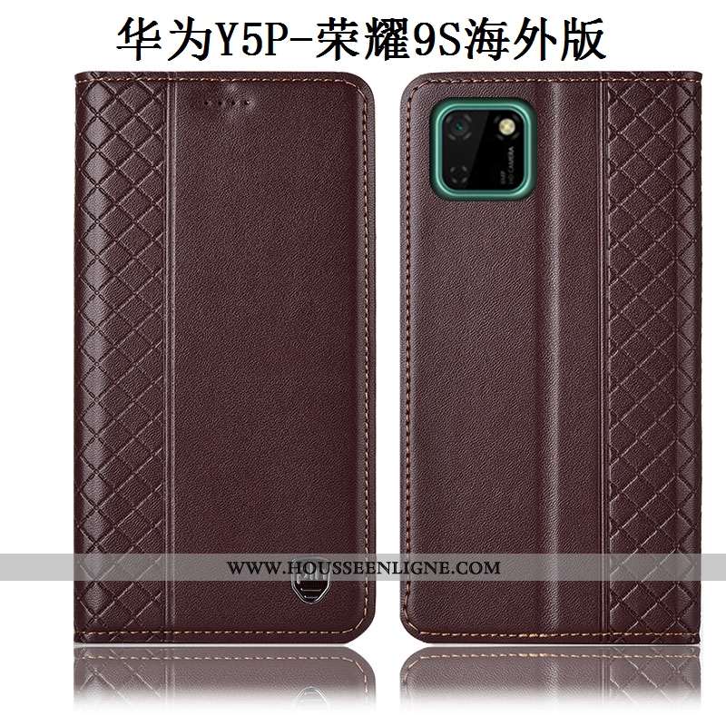 Housse Huawei Y5p Cuir Véritable Protection Coque Jaune Téléphone Portable Incassable