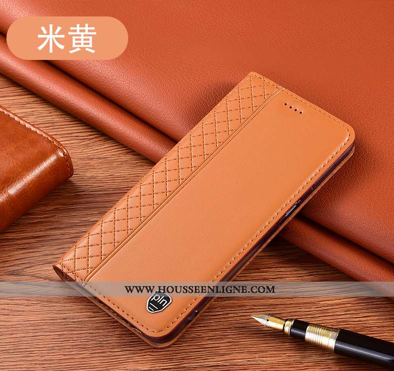 Housse Huawei Y5p Cuir Véritable Protection Coque Jaune Téléphone Portable Incassable