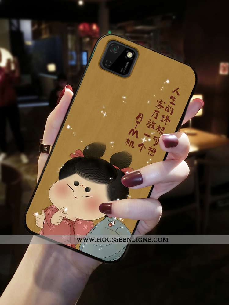 Housse Huawei Y5p Mode Protection Délavé En Daim Jaune Petit Téléphone Portable Net Rouge