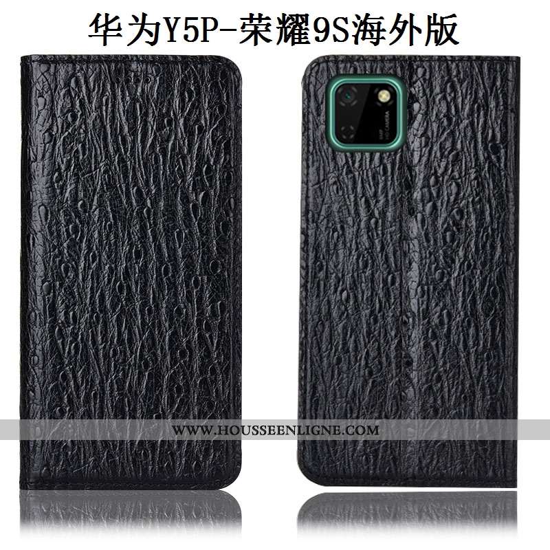 Housse Huawei Y5p Protection Cuir Véritable Étui Oiseau Bleu Incassable Coque