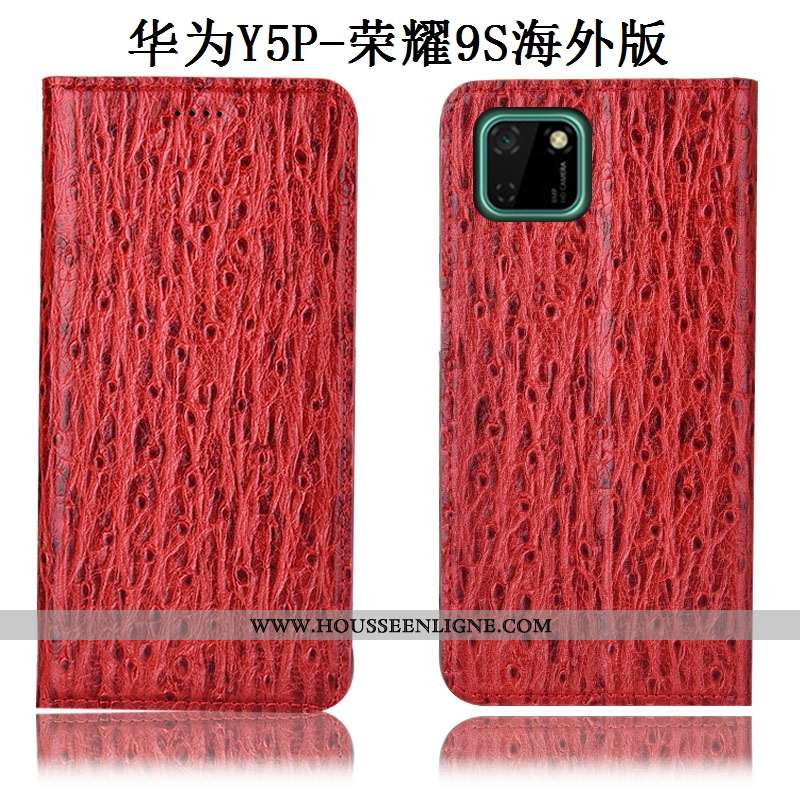 Housse Huawei Y5p Protection Cuir Véritable Étui Oiseau Bleu Incassable Coque