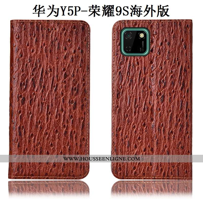 Housse Huawei Y5p Protection Cuir Véritable Étui Oiseau Bleu Incassable Coque