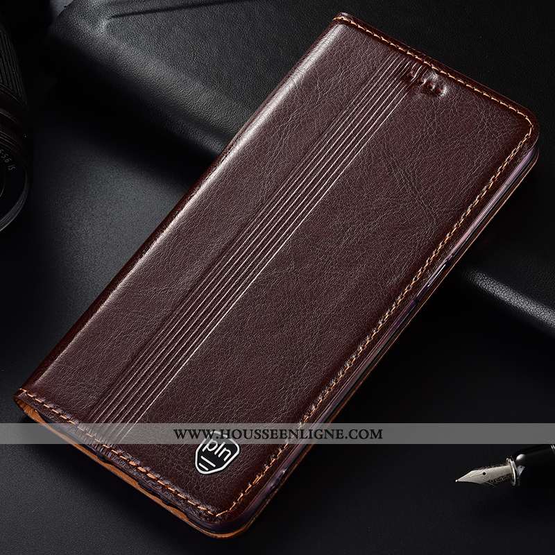 Housse Huawei Y6 2020 Cuir Véritable Cuir Coque Clamshell Étui Protection Tout Compris Marron