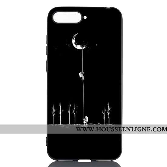 Housse Huawei Y6 2020 Délavé En Daim Dessin Animé Noir 2020 Pu Fluide Doux Coque