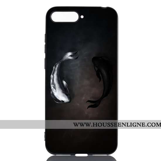 Housse Huawei Y6 2020 Délavé En Daim Dessin Animé Noir 2020 Pu Fluide Doux Coque