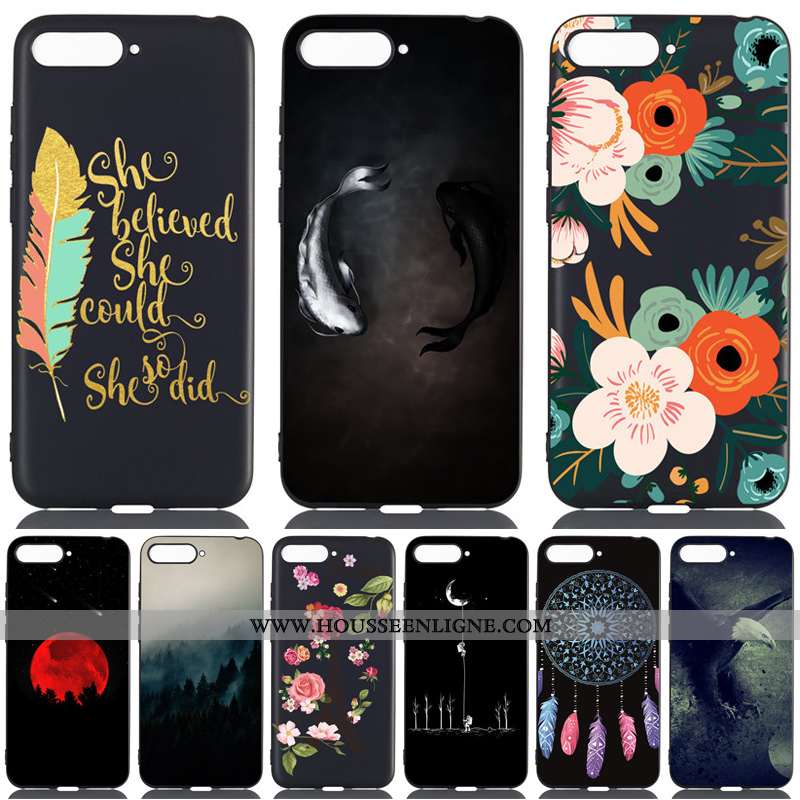 Housse Huawei Y6 2020 Délavé En Daim Dessin Animé Noir 2020 Pu Fluide Doux Coque