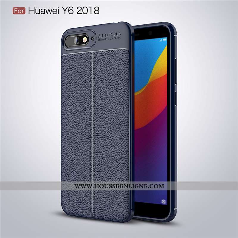 Housse Huawei Y6 2020 Tendance Cuir Bleu Marin Étui Incassable Coque Silicone Bleu Foncé
