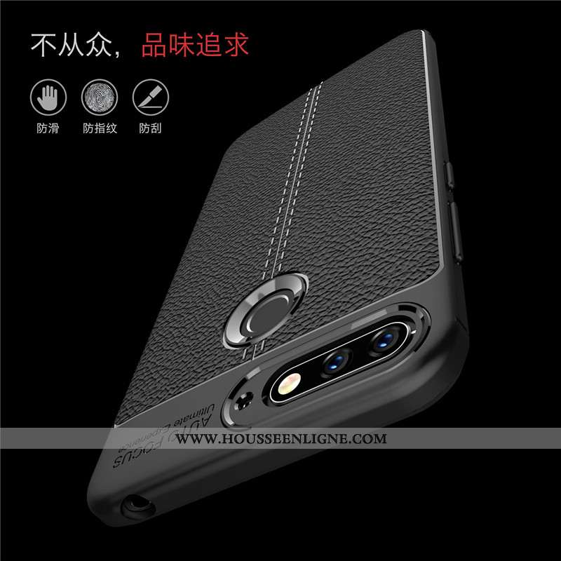 Housse Huawei Y6 2020 Tendance Cuir Bleu Marin Étui Incassable Coque Silicone Bleu Foncé
