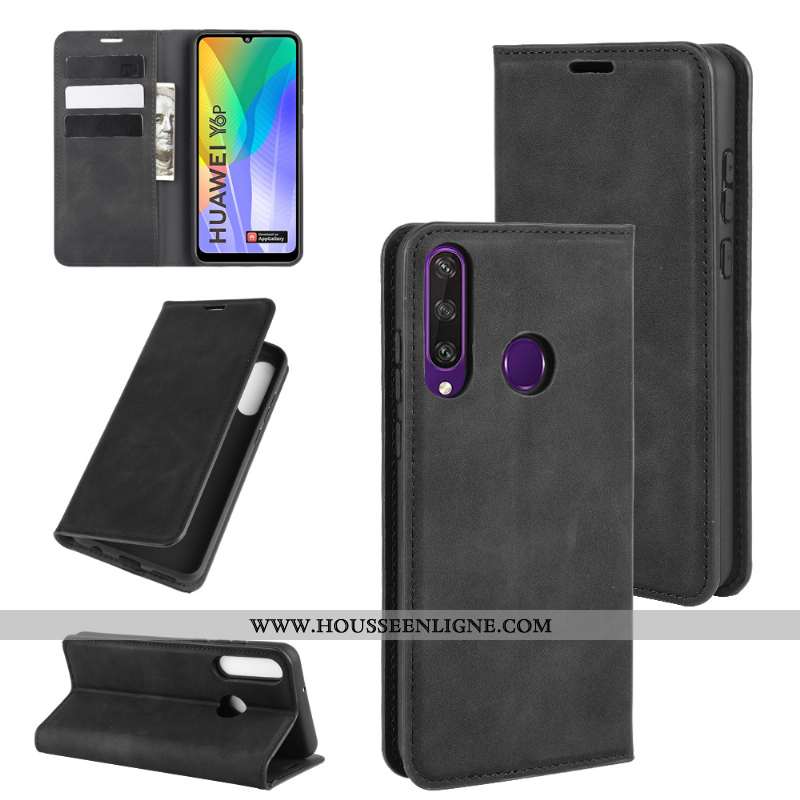 Housse Huawei Y6p Cuir Protection Étui Coque Téléphone Portable Clamshell Bleu