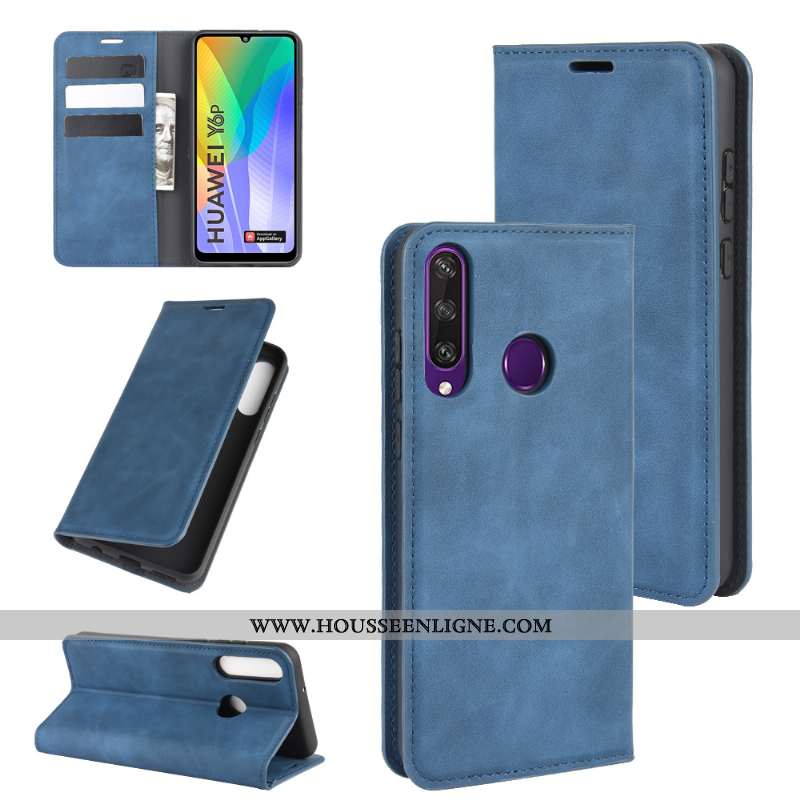 Housse Huawei Y6p Cuir Protection Étui Coque Téléphone Portable Clamshell Bleu