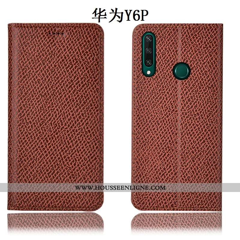 Housse Huawei Y6p Cuir Véritable Modèle Fleurie Protection Étui Incassable Coque Rouge
