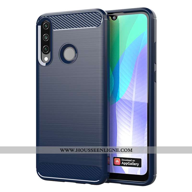 Housse Huawei Y6p Fluide Doux Protection Couleur Unie Modèle Fleurie Étui Téléphone Portable Bleu