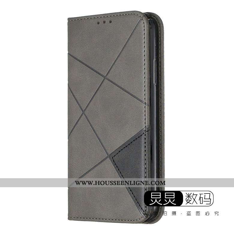 Housse Huawei Y6p Protection Cuir Gris Clamshell Coque Téléphone Portable Étui